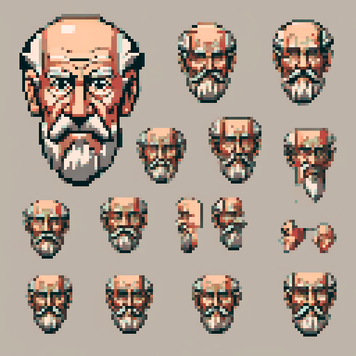 Mechanical pieces for a wall-mounted copper mechanical old man's face. It should have a big mustache and be reminicient of a door knocker's face. It should be seen as if on a wall, with no perspective, on a solid-color background. There should one be two or three pieces in each frame, it shouldn't be complete.