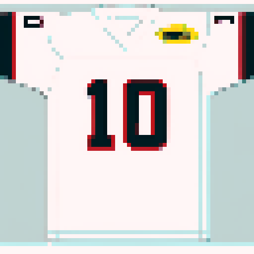 an american football jersey top, home team, white, with player number on the front, laid out flat