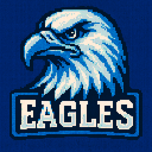 Pixel art of a fictional baseball team called the Eagles. Just showcase an eagle. Light gray, blue and white, sharp outlines, and soft pixel shading. The logo design mimics 80s MLB logos. Use a vibrant Sega Genesis 16-bit style with selective dithering, geometric forms, and nostalgic retro charm. Avoid modern gradients—keep it pure pixel art.