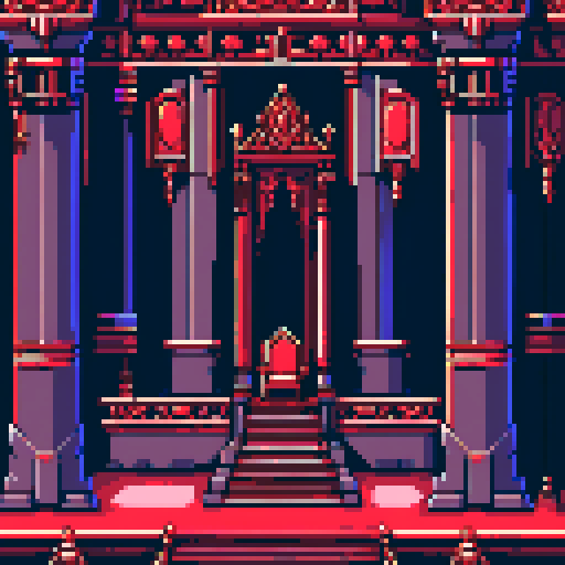 royal chamber, pixel art, kingdom, throne, columns, light on throne