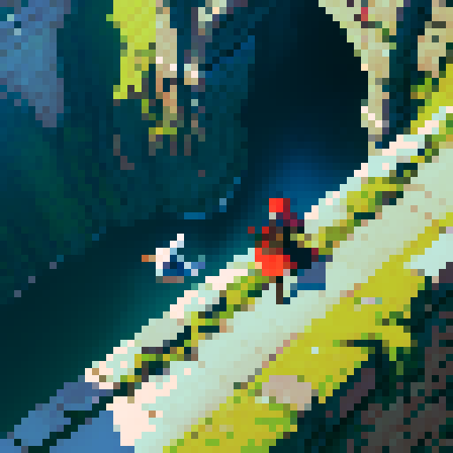 Tactical rpg fight on a stone bridge spanning a deep chasm, city walls to the left, close bird's eye view