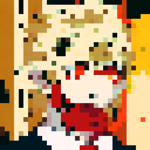 serious blonde man in suit and red tie, proud expression, symmetrical composition, iconic cartoonish style, close up, anime style, pixel art, 32x32, orange-toned skin