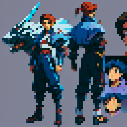 Xenogears-inspired male character, isometric angle, pixel art, sRGB, no background, neutral stance