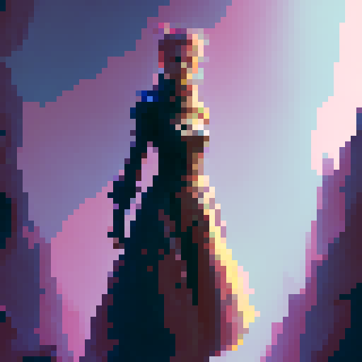 female zombie, flowing dress, standing, forest, dusk, pixel art, sRGB