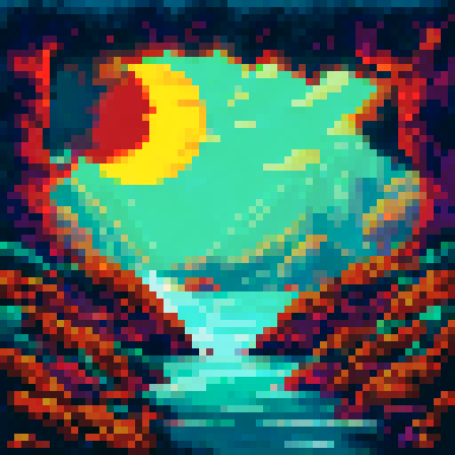 sexy beautiful model, green eyes, golden wet skin shining, orange sunset light, coy smile, tanned skin, black wavy shiny hair, 50mm portrait, sun, glamour, soft curves, ass, full wet lips, nude, nsfw, +18, sRGB, pixel art, background, landscape