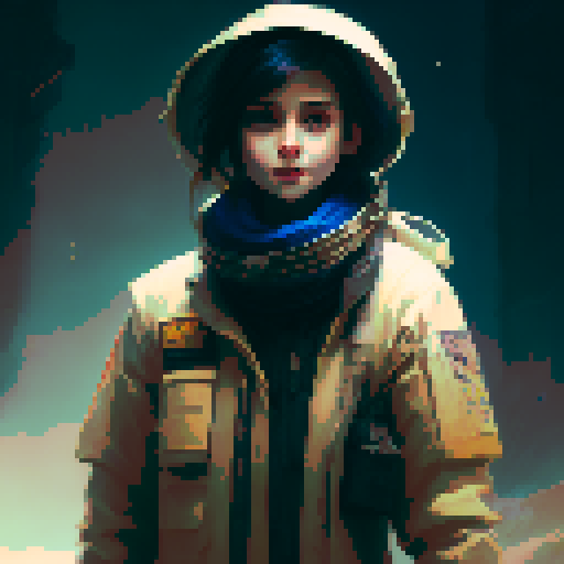 Night city street light background, profile picture, young girl, smile, rounded face, blue eyes, short black hair, white shirt, beige hat, red neck ribbon, facing directly