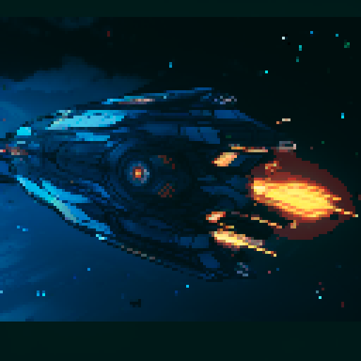 futuristic spaceship, sleek and streamlined, hovering mid-air, vibrant neon lights, pixelated sRGB aesthetic