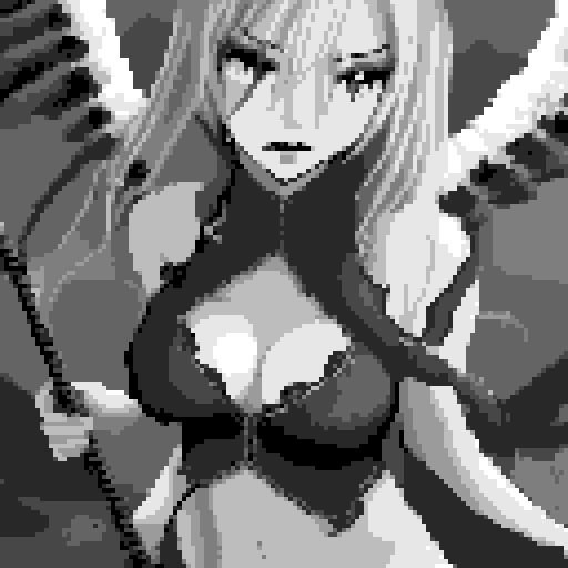 lustful succubus, skin tight lace, deep v-neck crop top, demonic scythe, pixel art, sRGB