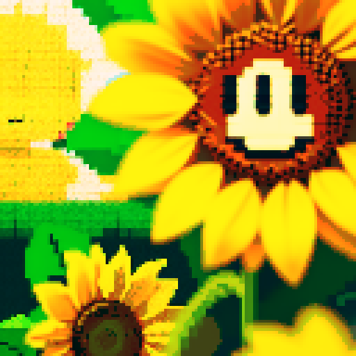 sunflower with smiling face, full height