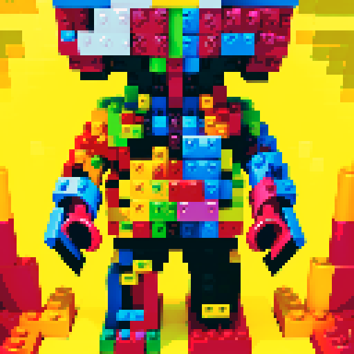 colorful pixel lego blocks arranged in a playful, vibrant composition, showcasing the intricate details and vibrant colors of pixel art in the sRGB color space