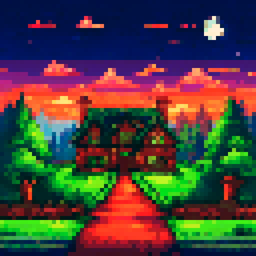 house with lights on near forest, night