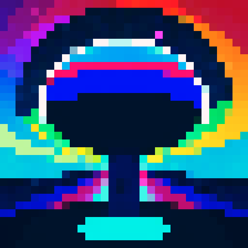 UFO, vibrant colors, retro, pixelated, geometric shapes, glowing, night sky, stars, beams of light, extraterrestrial, mysterious