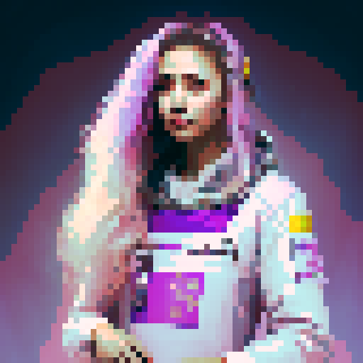 Nail tech with long blonde hair wearing a pink apron and a girl with brown hair wearing a purple dress sitting down facing each other at a table in a nail salon.