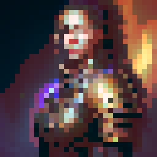 A portrait of a knight as a 32x32 pixel game icon, rendered with skillful pixel art in sRGB colors, captured in a close-up portrait
