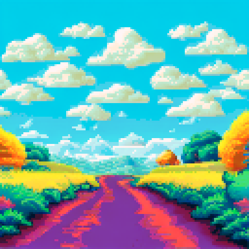 Blue sky with fluffy clouds at the top 25%, golden wheat field below, simple bright blue sky tone, textured golden wheat field, retro video game background feel, limited 16-color palette, 128x128 resolution