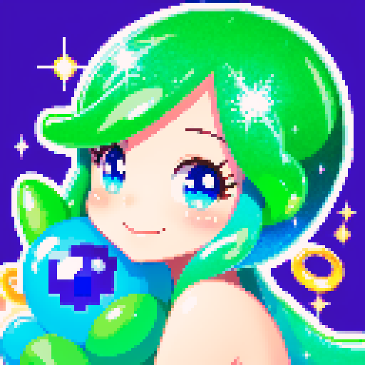 larger dazzling slime, semi-transparent gemstone body, glittering gemstones, bright sparkling eyes, joyful smile, pixel art, sRGB
