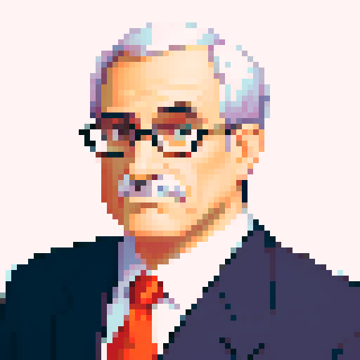 portrait, sprite art, old, middle aged man, office worker, boss, stern, dignified, shoulders up