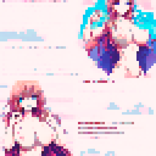 Loli's big breasts are accentuated by a lewd bikini as she stands emotionless in a pixel art landscape with a vibrant sRGB color scheme