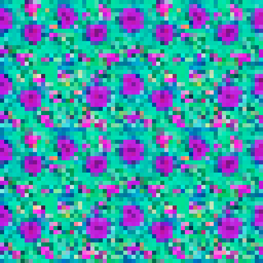retro flower pattern, vibrant colors, intricate details, symmetrical design, geometric shapes, 8-bit style, sRGB palette, pixelated flowers, seamless repetition, nostalgic vibes, animated background, vibrant landscape