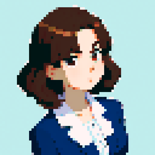 minister of economy, brown hair, close-up, confident stance, anime style, pixel art, suit, front view, 50-years-old, front view, bust, middle-part-hair