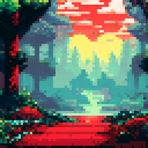 Forest of blood trees with a cyan moon