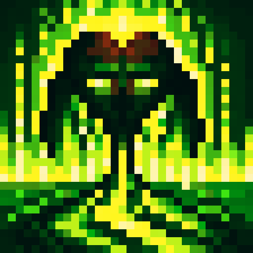 Make a pixel picture that shows a creepy forest at night time