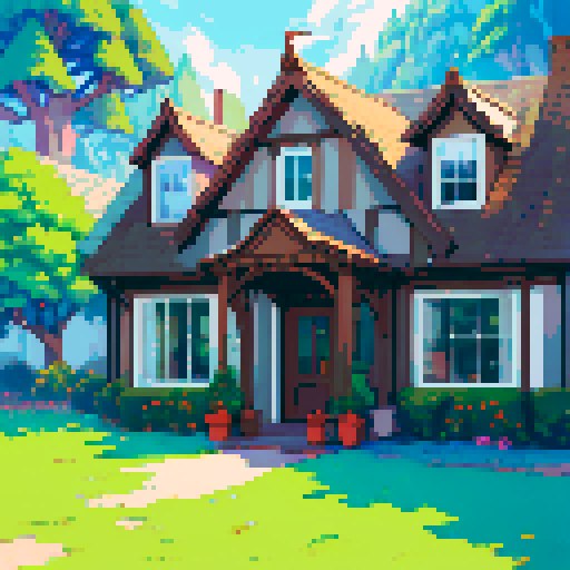 i want to create a really big map with a lot of images that are easy to rearrange. This image should portrait a building in pixel art with a front door and some windows