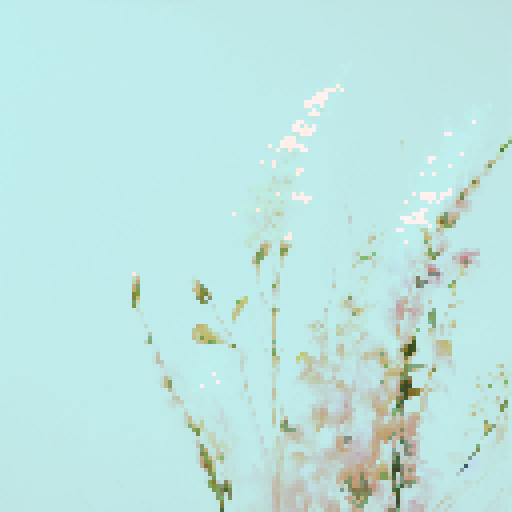 White background with light salmon-colored flowers and green stems