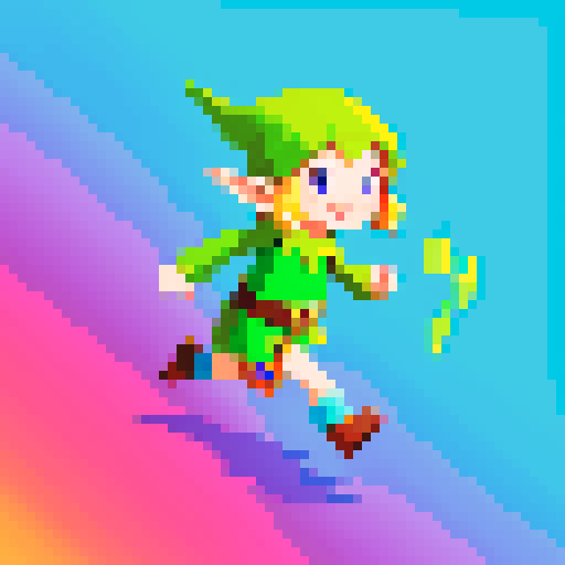 A cute elf running with colorful and mystical clothing