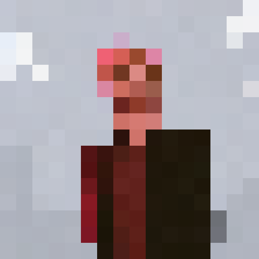 Rick Astley's spiky, blonde hair, framed by a vibrant red background, evokes a sense of nostalgia in this pixelated, 16x16 game icon-style portrait, where his infectious smile and twinkling blue eyes take center stage