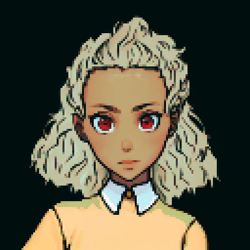 teenage black girl with light brown hair and red eyes