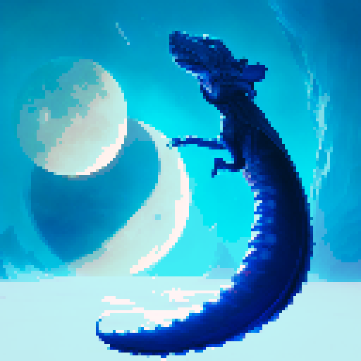 blue and white basilisk looking at the moon hoping to reach their one day