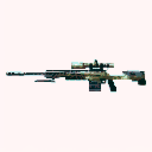 Pixel art sniper gun texture for video game, transparent background