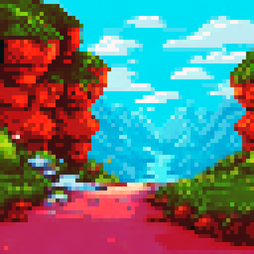 A rugged special mission operator navigating a treacherous mountain path in pixel art style, with a sRGB color palette, against a breathtaking landscape backdrop