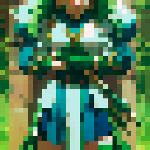 female warrior, green hair, large sword, fantasy RPG, character sprite