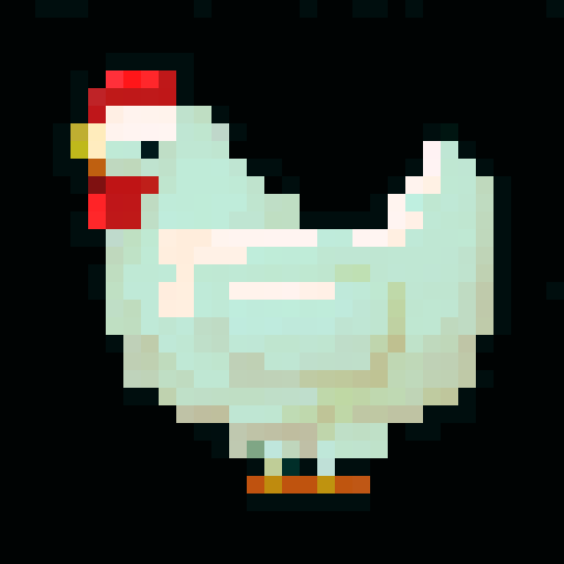 CUTE CHICKEN, game icon, 32x32 pixel art, sRGB, skill art, close up, portrait, fluffy feathers, bright orange beak, expressive eyes, vibrant colors, adorable pose, intricate details, whimsical background