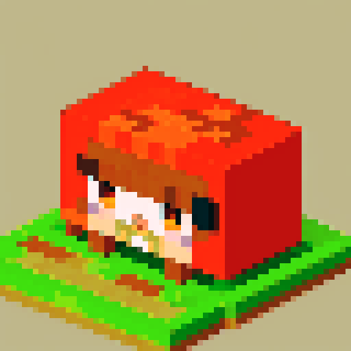 a tomato and a fox warrior in front of a minecraft-y background