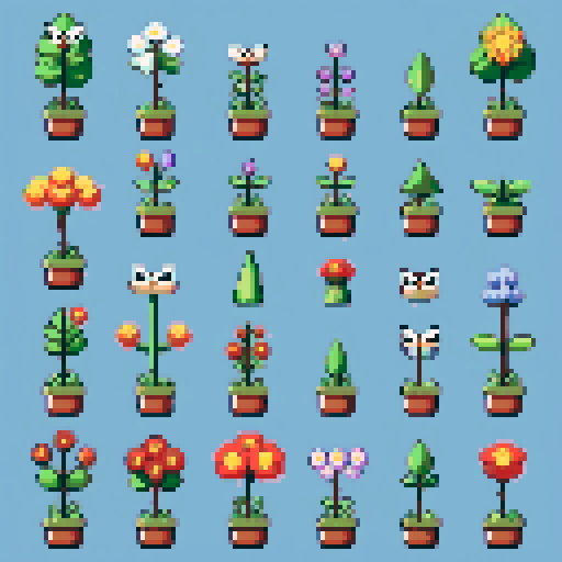 9 cottagecore themed sprites. owl fox herbs flowers moon moth bat rat plants garden snail 