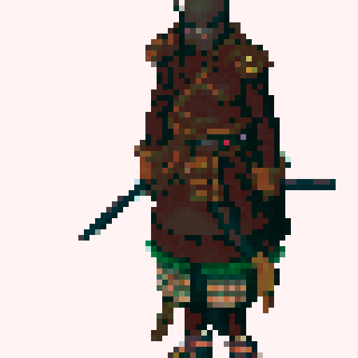 muromachi-era samurai in traditional armor, minimalist full-body sprite for roguelike game