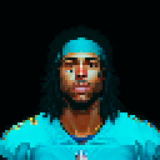 nfl football player, profile view, forward-facing, wearing jersey, no helmet, game icon style, pixel art, sRGB, skillful expression, close-up portrait