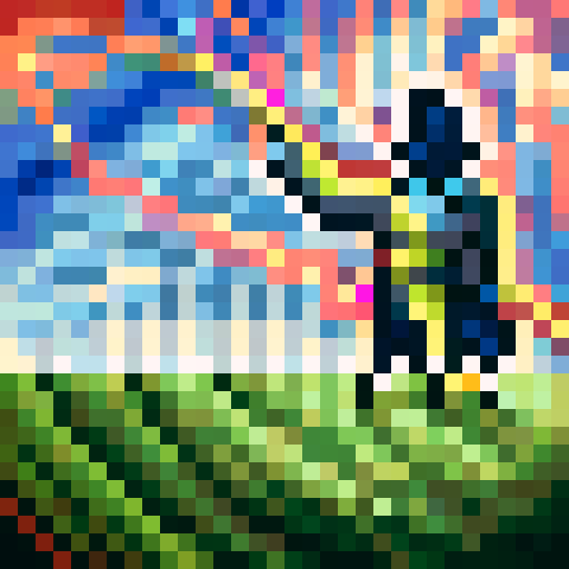 A pixelated portrait of a euphoric gamer with glowing eyes, sweat dripping down their forehead, and a wide grin on their face, surrounded by skill icons and power-ups, all in the vibrant hues of sRGB