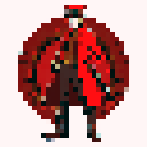 steampunk young man, red coat, red hat, 2D game stance, pixel art, sRGB, full body