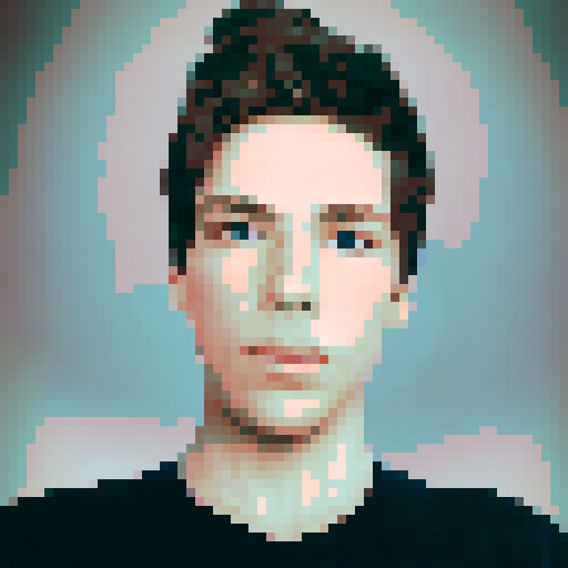 Professional retro portrait profile picture, pixel art, blue eyes