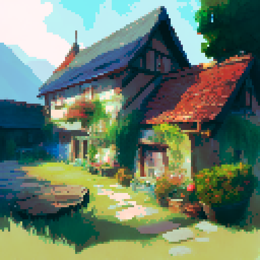 An old inn with fire and lightning