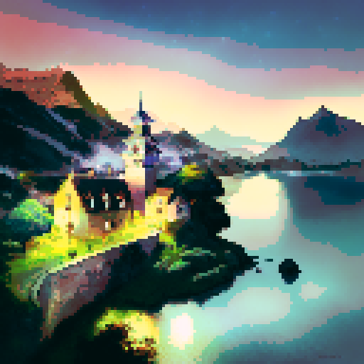 beautiful dramatic aurora borealis over an adorable town at night by Miyazaki