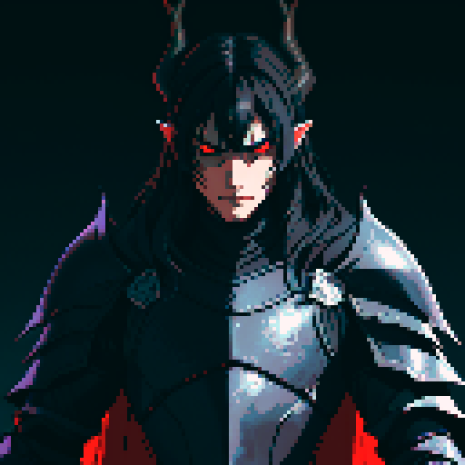 black armor, sexy, long black hair, male knight, man, demon knight, demonic wing, horns, black hair, black armor, dark background