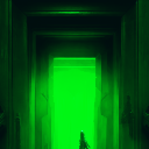 row of ornate, wooden doors with intricate carvings, leading to a mysterious chamber filled with glowing crystals and magical artifacts