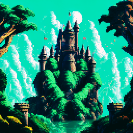 Gargoyles perched atop mossy stone walls, a full moon casting eerie shadows on the Gothic castle's turrets, a misty gray landscape stretching out before it