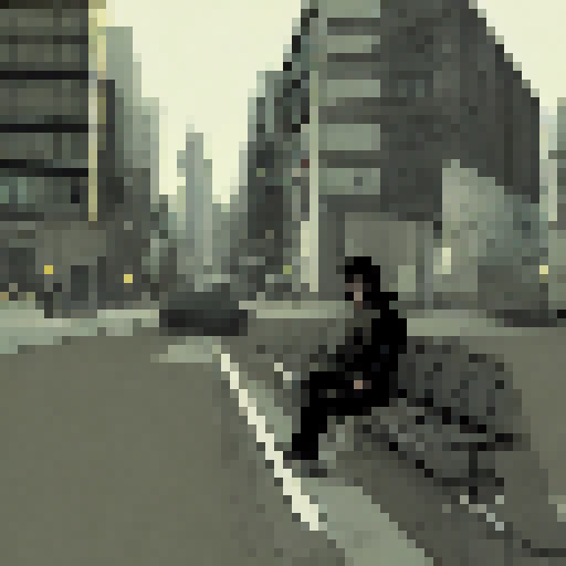 A digital painting of a homeless man, lying on a bench with his eyes closed, in an urban setting. The focus should be on his face, with the tiredness and sadness visible. In the background, a depiction of a dimly lit urban landscape, with hints of hope and despair. The prompt should include aspects of his struggle to survive and the harsh reality of the streets. --ar 4:5 --v 5 --chaos 10 --quality 2