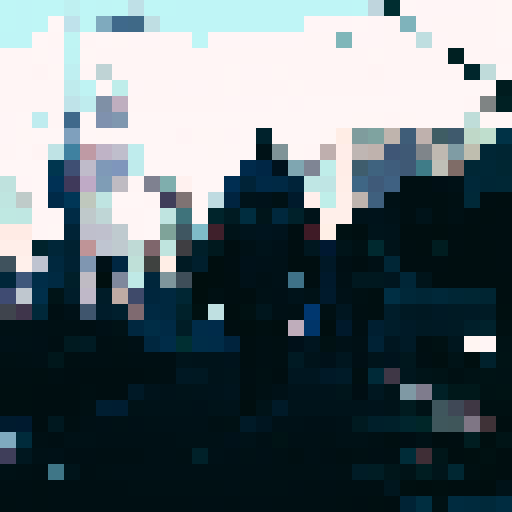 royal space force the wings of honnêamise soldier walking towards war torn city with a panzer faust on his back and a rifle in his hand. A Squad Mate of his is looking towards him in background, he has a cape on and a hood carries a sniper rifle. City has snow on it. Colorful but not to bright of colors. 